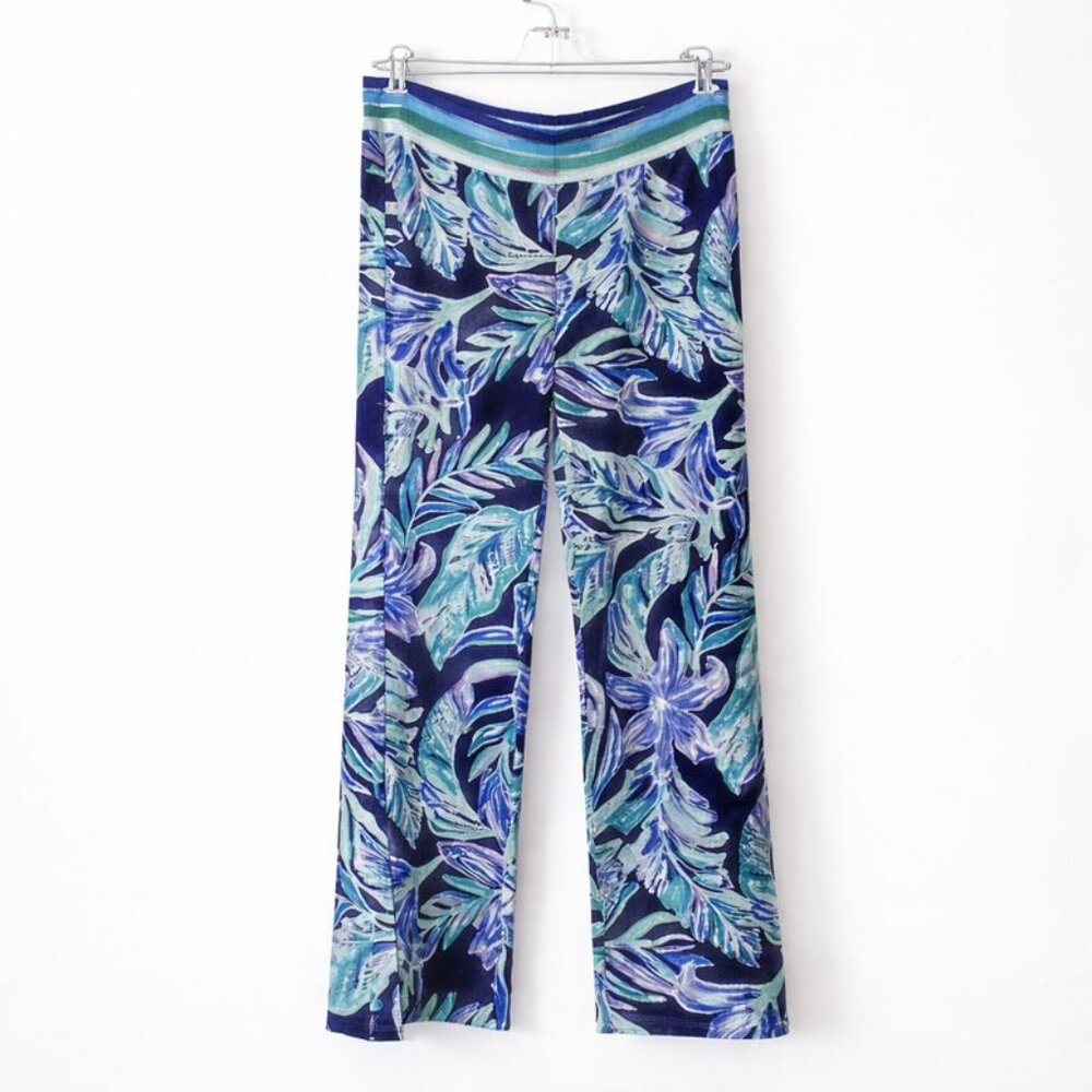 Lilly Pulitzer Georgia May Palazzo Pants M Ready Set Gecko Blue Green Wide Leg